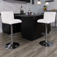 Flash Furniture Contemporary White Vinyl Adjustable Height Bar Stool with Chrome Base CH-112010-WH-GG